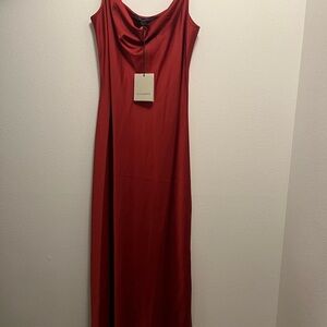 All Saints Red Satin Slip Dress